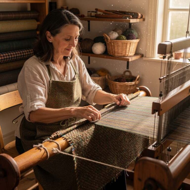 Woman working on a loom